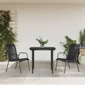 vidaXL Patio Dining Set Outdoor Furniture 3 Piece Black Steel and Textilene