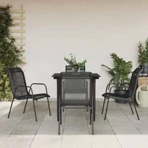 vidaXL Patio Dining Set Outdoor Furniture 5 Piece Black Steel and Textilene