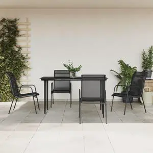 vidaXL Patio Dining Set Outdoor Furniture 5 Piece Black Steel and Textilene