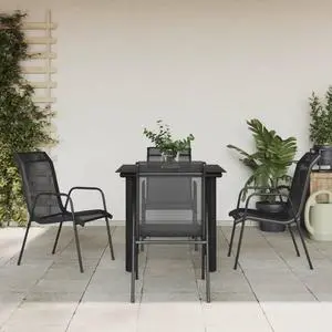 vidaXL Patio Dining Set Outdoor Furniture 5 Piece Black Steel and Textilene