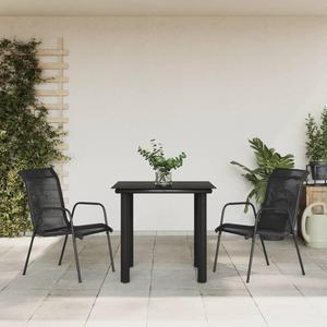 vidaXL Patio Dining Set Outdoor Furniture 3 Piece Black Steel and Textilene