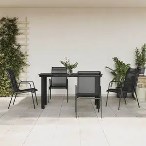 vidaXL Patio Dining Set Outdoor Furniture 5 Piece Black Steel and Textilene