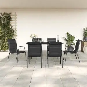vidaXL Patio Dining Set Outdoor Furniture 7 Piece Black Steel and Textilene