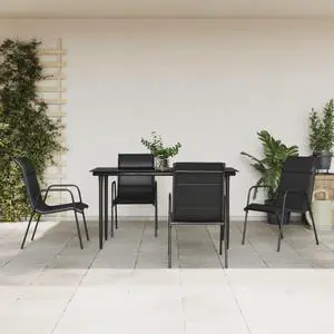 vidaXL Patio Dining Set Outdoor Furniture 5 Piece Black Steel and Textilene