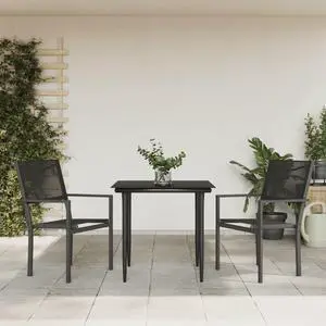 vidaXL Patio Dining Set Outdoor Furniture 3 Piece Black Steel and Textilene