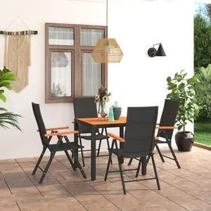 vidaXL Patio Dining Set 5 Piece Black and Brown Outdoor Garden Balcony Dinner