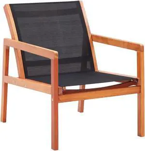 vidaXL Chair Patio Chair with Armrest Black Solid Wood Eucalyptus and Textilene