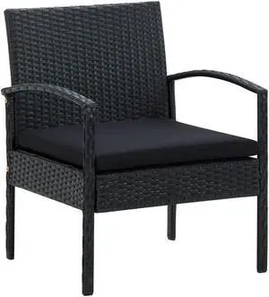 vidaXL Chair Patio Chair Outdoor Dining Armchair with Cushion Poly Rattan Black