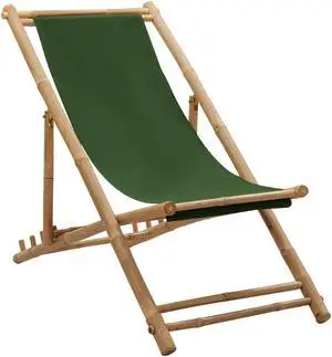 vidaXL Beach Chair Patio Sling Chair for Balcony Deck Bamboo and Canvas Green