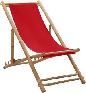 vidaXL Beach Chair Patio Sling Chair for Balcony Deck Bamboo and Canvas Red