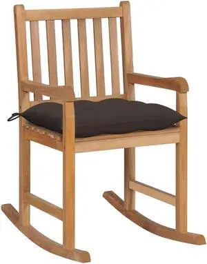 vidaXL Rocking Chair Outdoor Rocking Chair with Taupe Cushion Solid Wood Teak
