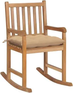 vidaXL Rocking Chair Outdoor Rocking Chair with Beige Cushion Solid Wood Teak