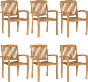 vidaxL 6x Solid Teak Wood Stacking Patio Chairs Outdoor Garden Lounge Seating