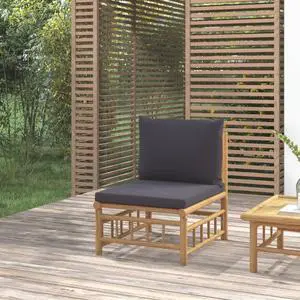 vidaXL Patio Furniture Outdoor Sofa Garden Couch with Dark Gray Cushions Bamboo