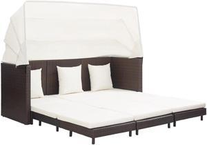 vidaXL Sofa Bed 3-Seater Patio Sofa Bed with Adjustable Canopy PE Rattan Brown