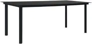 vidaXL Patio Dining Table Black 74.8" Steel and Glass Outdoor Garden Table