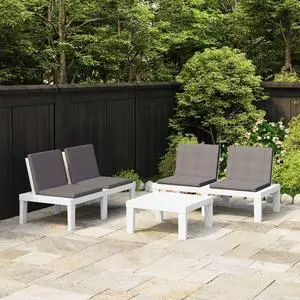 vidaXL Patio Furniture Set 3 Piece Patio Bench Chair with Table Plastic White