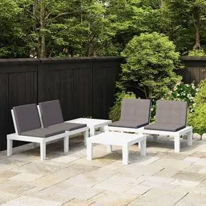 vidaXL Patio Furniture Set 4 Piece Patio Bench Chair with Table Plastic White