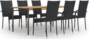 vidaXL Patio Dining Set Outdoor Table and Chair Set 7 Piece Poly Rattan Black