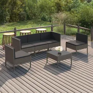 vidaXL Patio Lounge Set Outdoor Sectional Sofa Set 6 Piece Poly Rattan Gray