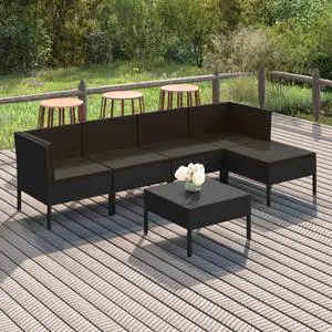 vidaXL Patio Lounge Set Outdoor Sectional Sofa Set 6 Piece Poly Rattan Black