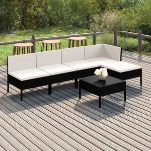 vidaXL Patio Lounge Set Outdoor Sectional Sofa Set 6 Piece Poly Rattan Black