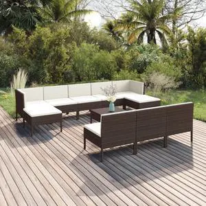 vidaXL Patio Lounge Set Outdoor Sectional Sofa Set 11 Piece Poly Rattan Brown