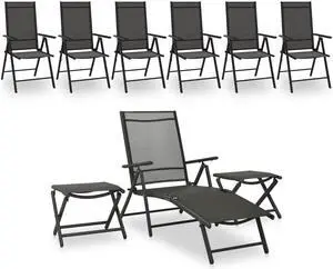 vidaXL Patio Furniture Set Sun Lounger Chair 9 Piece Black and Anthracite