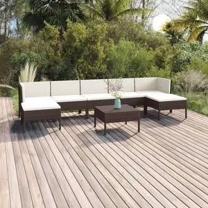 vidaXL Patio Lounge Set 8 Piece Sectional Sofa for Outdoor Poly Rattan Brown
