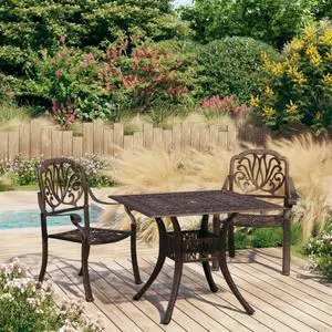 vidaXL Bistro Set Table and Chair Bistro Table 3 Piece Cast Aluminum Bronze