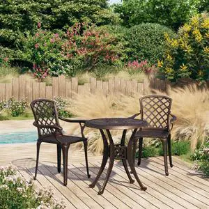 vidaXL Patio Bistro Set Outdoor Bistro Table 3 Piece Cast Aluminum Bronze