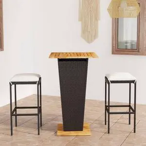vidaXL Patio Bar Set Bistro Set Bar Stool Table 3 Piece Poly Rattan Black