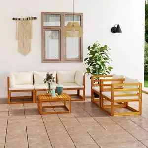 vidaXL Patio Lounge Set 6 Piece Sofa with Cushion Cream Solid Acacia Wood
