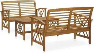 vidaXL Patio Furniture Set 3 Piece Bench Seat with Table Solid Acacia Wood