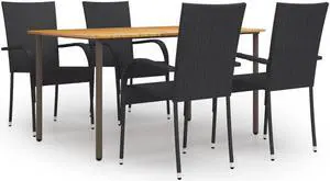 vidaXL Patio Dining Set 5 Piece Outdoor Table and Chair Set Poly Rattan Black