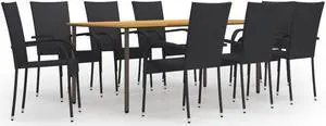 vidaXL Patio Dining Set Outdoor Table and Chair Set 9 Piece Poly Rattan Black