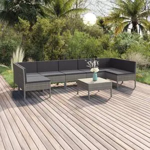 vidaXL Patio Lounge Set Outdoor Sectional Sofa Set 8 Piece Poly Rattan Gray