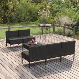 vidaXL Garden Lounge Set Patio Sectional Sofa Couch 6 Piece Poly Rattan Black