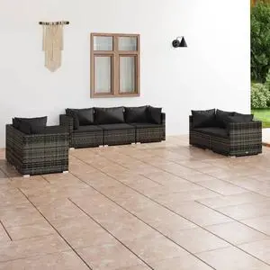 vidaXL Patio Lounge Set Outdoor Sectional Sofa Set 7 Piece Poly Rattan Gray