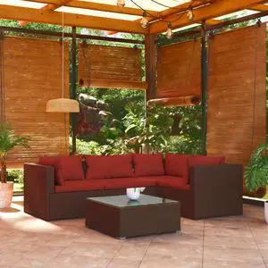 vidaXL Patio Lounge Set Outdoor Sectional Sofa Set 5 Piece Poly Rattan Brown