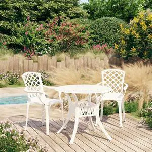 vidaXL Patio Bistro Set Outdoor Bistro Table Set 3 Piece Cast Aluminum White