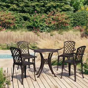 vidaXL Patio Bistro Set Outdoor Bistro Table 5 Piece Cast Aluminum Bronze