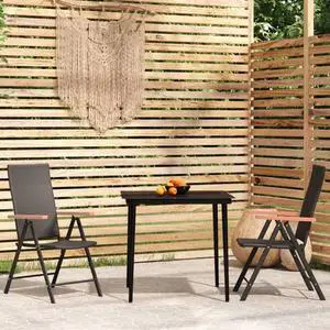 vidaXL Patio Dining Set 3 Piece Black Garden Outdoor Table and Chair Furniture