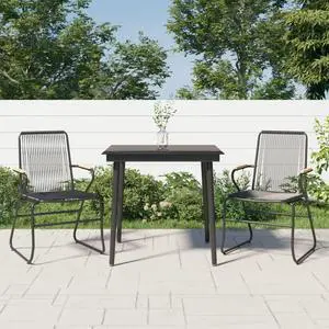 vidaXL Patio Dining Set 3 Piece Conversation Set with Table Black PVC Rattan