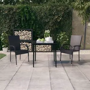 vidaXL Patio Dining Set 3 Piece Black Garden Outdoor Table and Chair Furniture