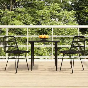 vidaXL Patio Dining Set Outdoor Furniture Conversation 3 Piece Black Poly Rattan