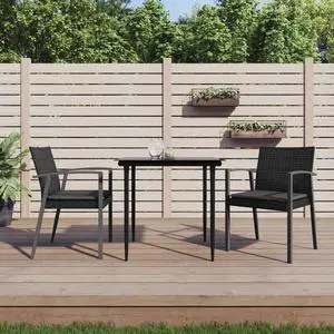 vidaXL Patio Dining Set Outdoor Furniture Conversation 3 Piece Black Poly Rattan