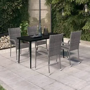 vidaXL Patio Dining Set 5 Piece Gray and Black Garden Outdoor Table and Chair