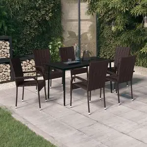 vidaXL Patio Dining Set 7 Piece Brown and Black Garden Outdoor Table and Chair