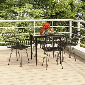 vidaXL Patio Dining Set Outdoor Furniture Conversation 5 Piece Black Poly Rattan